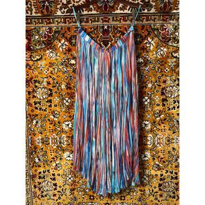 90s Vintage Watercolor Stripes Pleated Maxi Skirt Size L New Direction